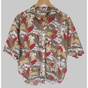 Vintage Zalerno Cat Print Button Up Shirt Mens 40 Animal Print Leopard Artsy